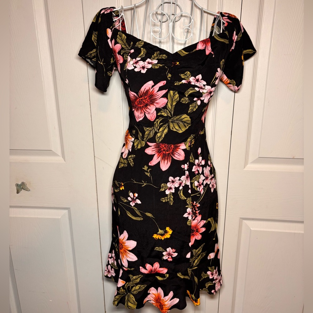 Guess Black Floral Midi Dress
